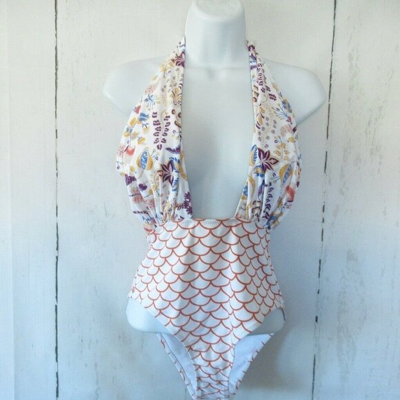 Cupshe Other - New Cupshe One Piece Swimsuit S Small White Floral Halter High Waisted